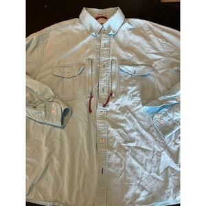 Orvis Mens Button Up Shirt Fishing Outdoors Light‎ Blue Checkered